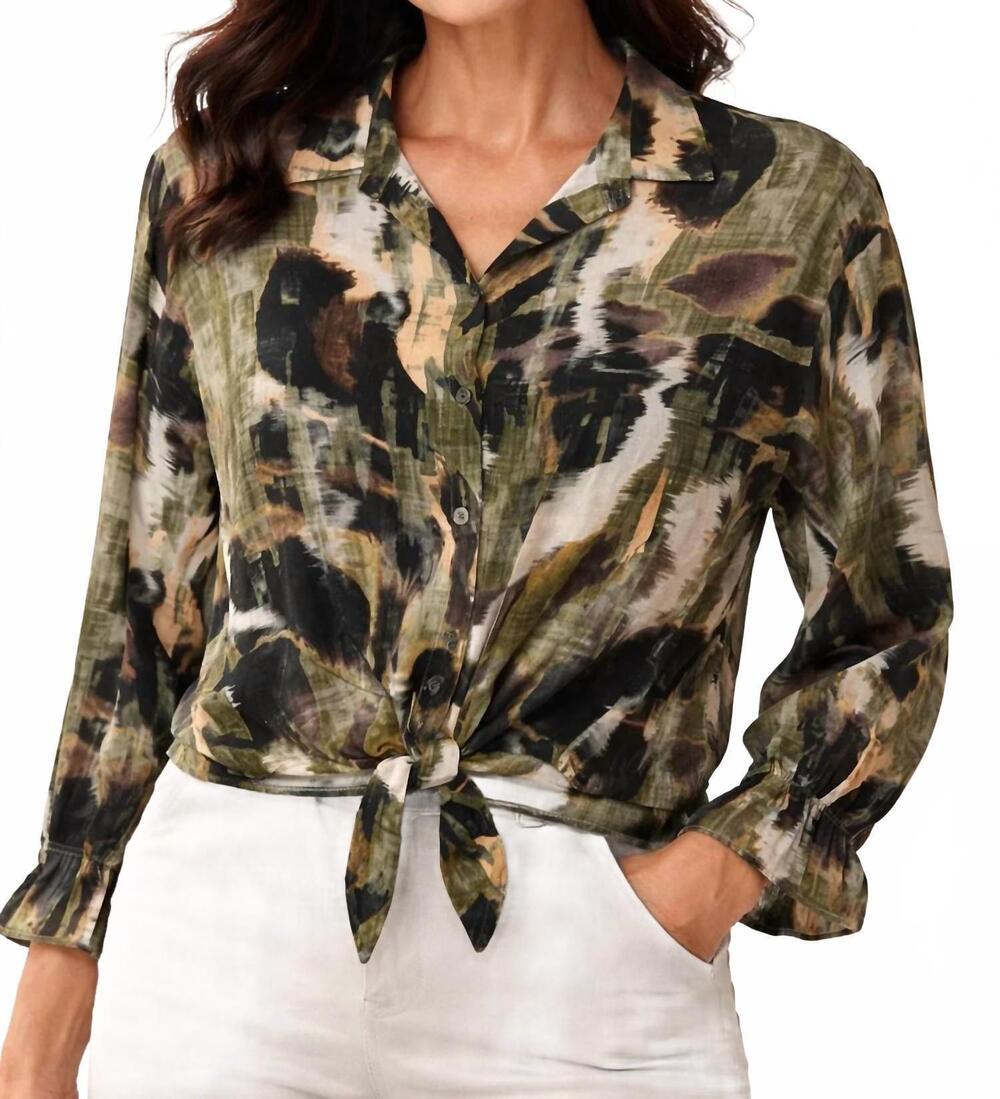 NEW MILIO MILANO button down collared top in watercolor print